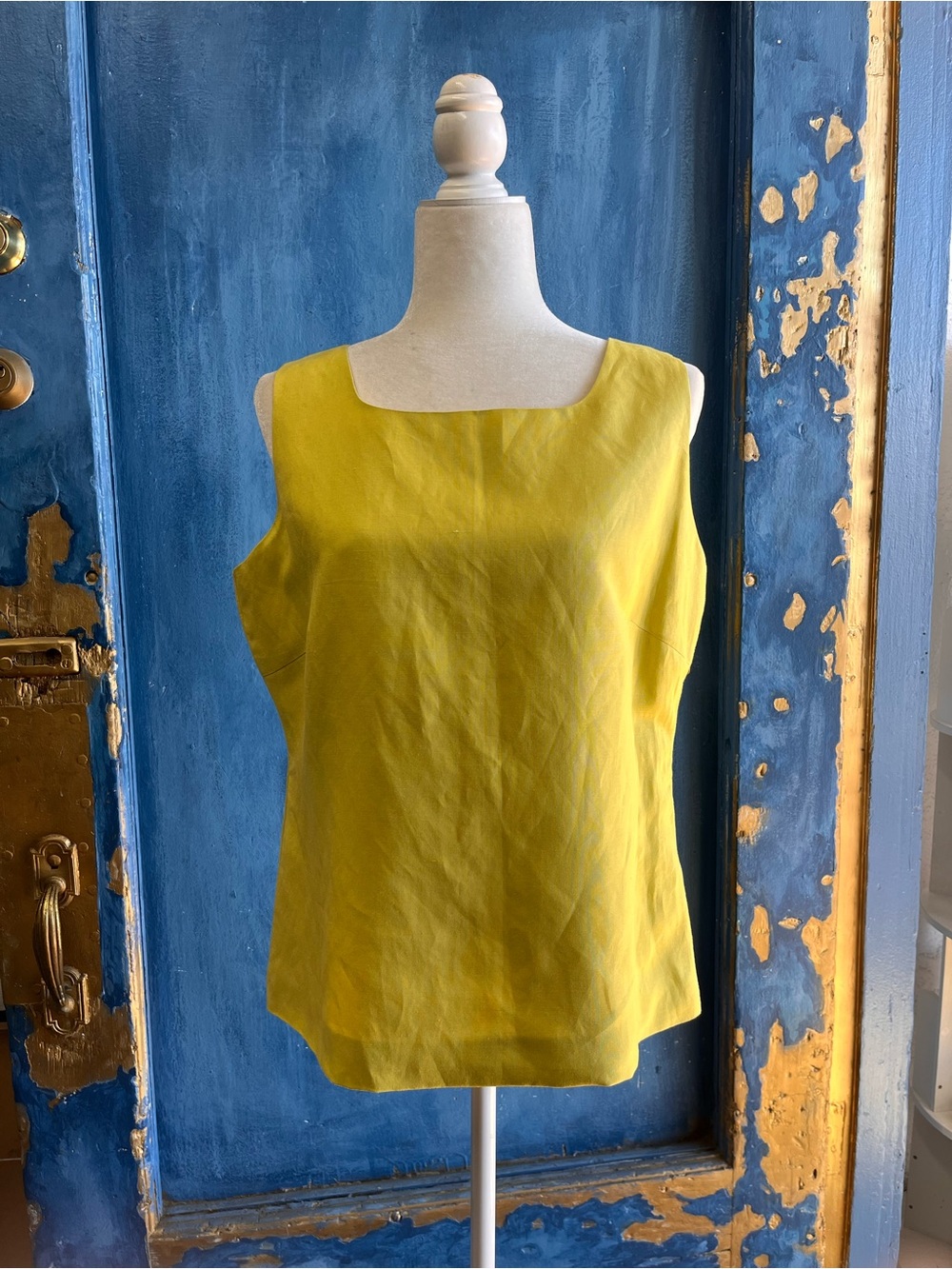 Square-Neck Sleeveless Tank Top in Chartreuse
